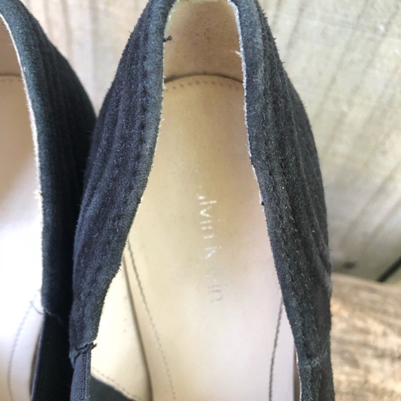 Calvin Klein Black Kid Suede Shanon Open Toe Heels - Picture 9 of 12